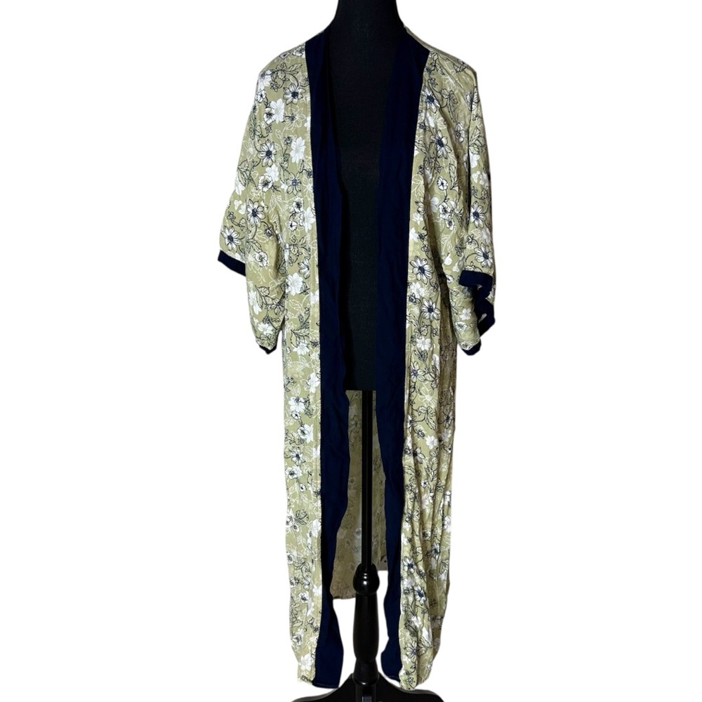 K&P PHILLIPS DESIGN Mint Green Floral Kimono Duster Robe Open Front Medium Large